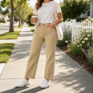 Judy Blue High Waist Khaki Straight Leg Pants Size 15/32 Stretch Beige Jeans